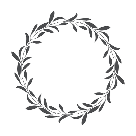 Vector hand drawn floral wreath, round frame with leaves, decorative design element, illustrationのイラスト素材