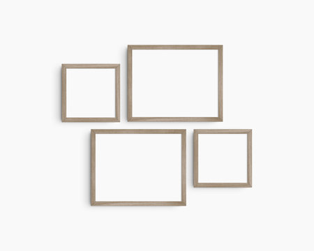Set of natural wood photo frames isolated on white background. Clean, simple, and modern frame mockup. Wall art mockup. Gallery wall mockup.の写真素材