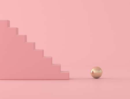 Abstract conceptual of pink stair and gold sphere,minimal style, 3D rendering.の写真素材