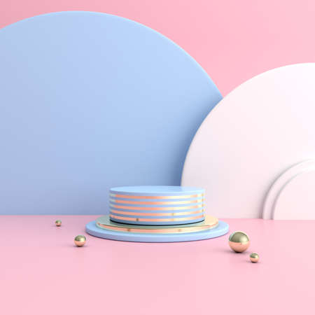 Abstract mock-up scene in minimal style, Podium with geometry form, Product presentation, pastel color object platform. 3D rendering.の写真素材