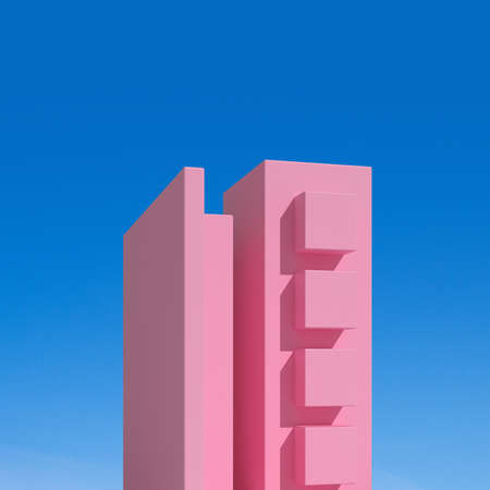 Minimal style of architectural building with shade and shadow on blue sky background. 3D rendering.