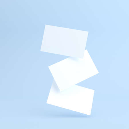 Mock up of blank business card on blue background. 3D rendering.の写真素材