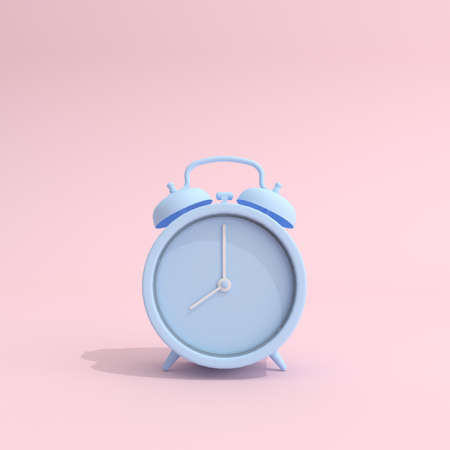 Mock up of blue alarm clock on pink background. 3d rendering.