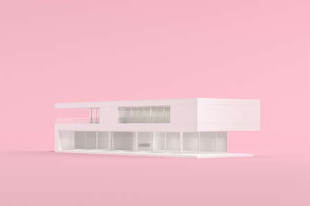 Mock up of architecture building on pink background. Minimal. 3D rendering.の写真素材