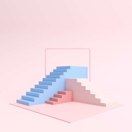 Staircase on pink background. Minimal.の写真素材