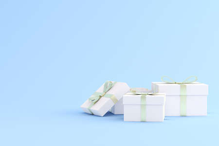 Mock up of gift box on yellow background. 3D rendering.の写真素材