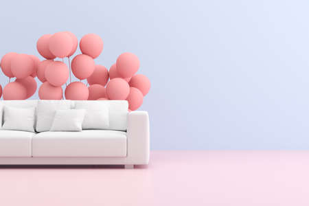Mock up of sofa with balloons in minimal interior style. 3d render.の写真素材