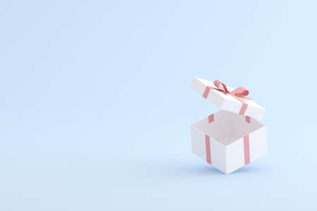 Mock up of gift box on blue background. 3D rendering.の写真素材