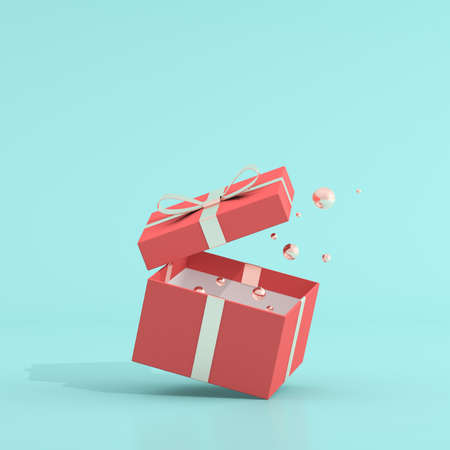 Mock up of gift box and golden balls in minimal style. 3D rendering.の写真素材