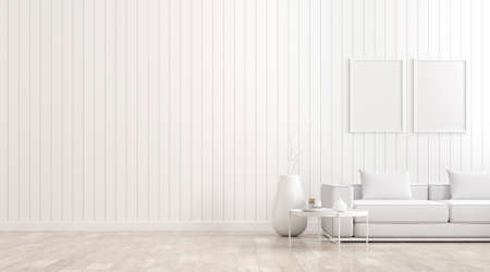 3d render of sofa and white blank canvas on wall
