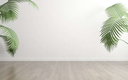 3D render of white wall surround with green plant.