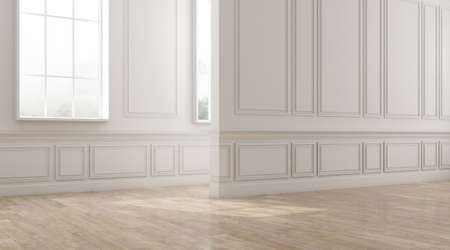 3d render of empty classic room with wooden floor and wall.の写真素材