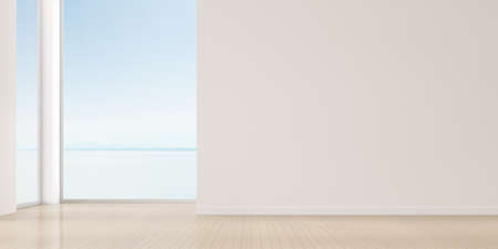 3d render of empty room with wooden floor and wall.