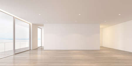 3d render of empty room with wooden floor and wall.の写真素材