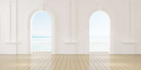 3d render of empty classic room with wooden floor and arch.の写真素材