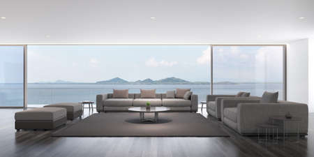 3d render of modern living room with sofa and wooden floor.