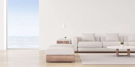 3d render of modern living room with sofa and wooden floor.