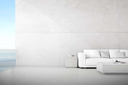 3d render of living room with sofa on concrete floor and wall.の写真素材