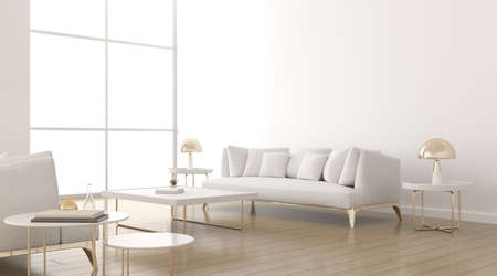 3d render of modern living room with sofa and wooden floor.