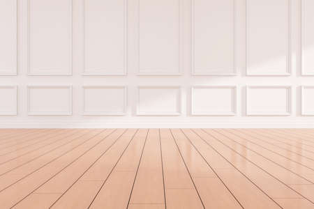 3d render of empty classic room with wooden floor and wall.