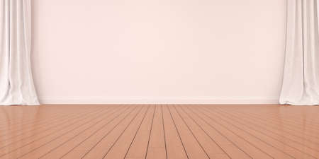 3D rendering of empty room with curtain on white wall.の写真素材