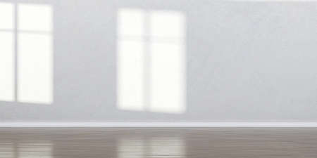 3D rendering of empty room with shadow on wall.