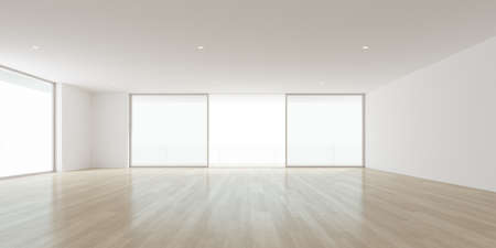 3d render of empty room with wooden floor and wall.