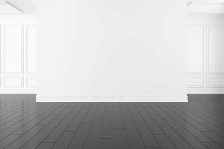 3D render of empty room with wooden floor and classic wall.の写真素材
