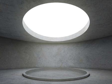 3d render of abstract concrete room with circle shadow on the floor.
