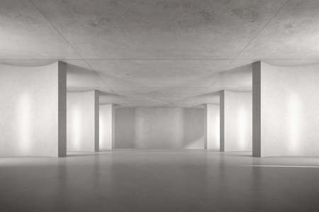 3d render of empty concrete room with shadow on the wall.