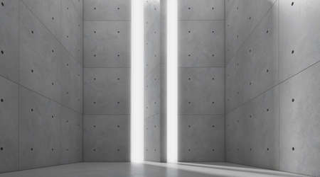 3d render of empty concrete room with shadow on the wall.の写真素材