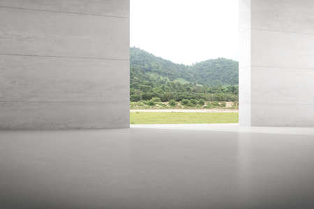 Abstract architecture space, Interior with concrete wall on nature background. 3d render.の写真素材