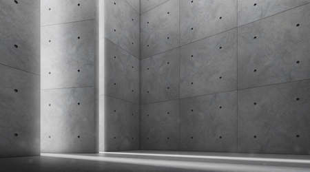 3d render of empty concrete room with shadow on the wall.の写真素材