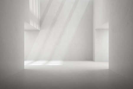 3d render of empty concrete room with shadow on the wall.