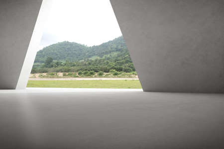 Abstract architecture space, Interior with concrete wall on nature background. 3d render.の写真素材