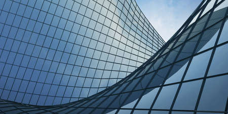 3D render of futuristic architecture, Skyscraper building with curve glass window.
