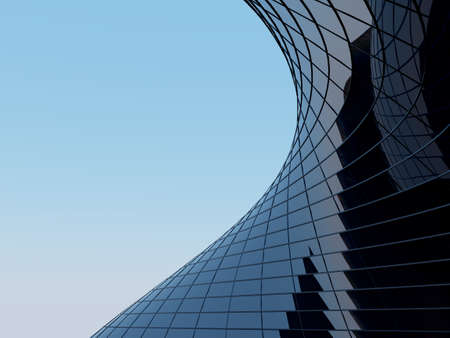 3D render of futuristic architecture, Skyscraper building with curve glass window.の写真素材
