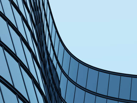 3D render of futuristic architecture, Skyscraper building with curve glass window.