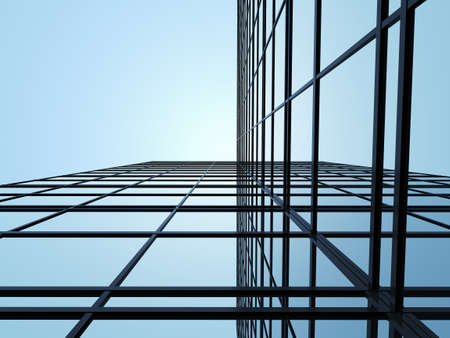 3D render of futuristic architecture, Skyscraper building with glass window.