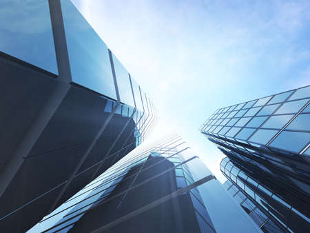 3D render of futuristic architecture, Skyscraper building with glass window.
