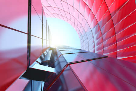 3D render of abstract futuristic architecture, Skyscraper glass office building.