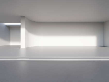 3d rendering of empty concrete space with light and shadow on the wall. Contemporary architecture design.の写真素材