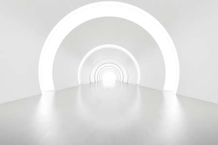 Abstract 3d rendering of empty futuristic arch tunnel room with light on the wall. Sci-fi concept.の写真素材