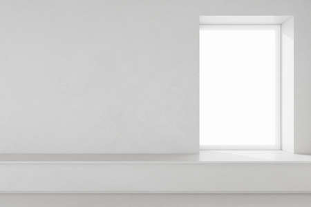 3d render of empty concrete room with large window on white background.の写真素材