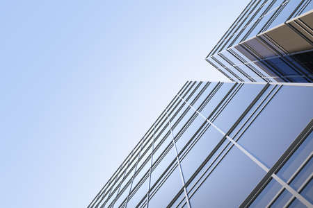 Low angle view of futuristic modern architecture, Skyscraper of corporate office building, 3D...