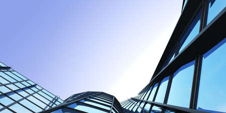 3D render of futuristic architecture, Skyscraper building with cloud reflected in glass of window.