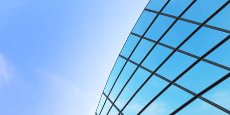 3D render of futuristic architecture, Skyscraper building with cloud reflected in glass of window.の写真素材