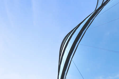 Low angle view of futuristic architecture, Skyscraper of office building with curve glass window, 3D...