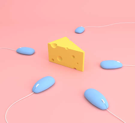 Cheese among with computer mouse, Minimal concept, 3d rendering.の写真素材