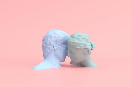 Minimal scene of couple sculptures are kissing, Music concept, 3d rendering.の写真素材
